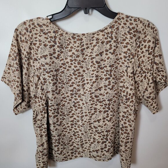 Velvet Heart Womens Leopard Print Short Sleeve Top S 100% Rayon Beige & Brown - Picture 6 of 13